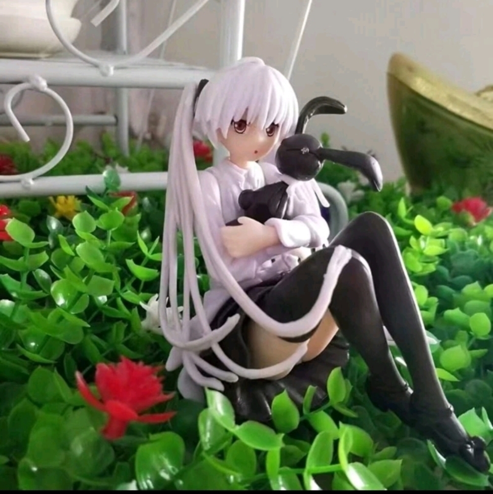 Anime manga silver hair girl bunny black pigtails kawaii figure stocking decor